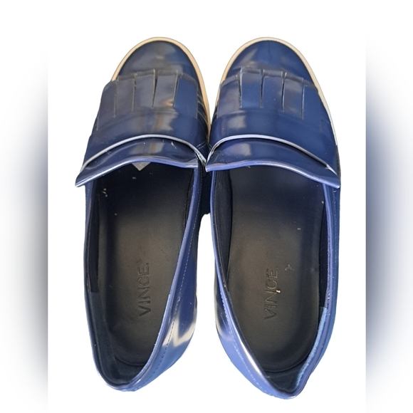 VINCE blue Patent Leather COVENTRY Slip On KILTIE Fringe Loafers Shoes ladies 8 - Picture 8 of 12